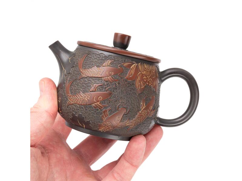 Чайник 250 мл "Лотос и рыбы", циньчжоуская керамика