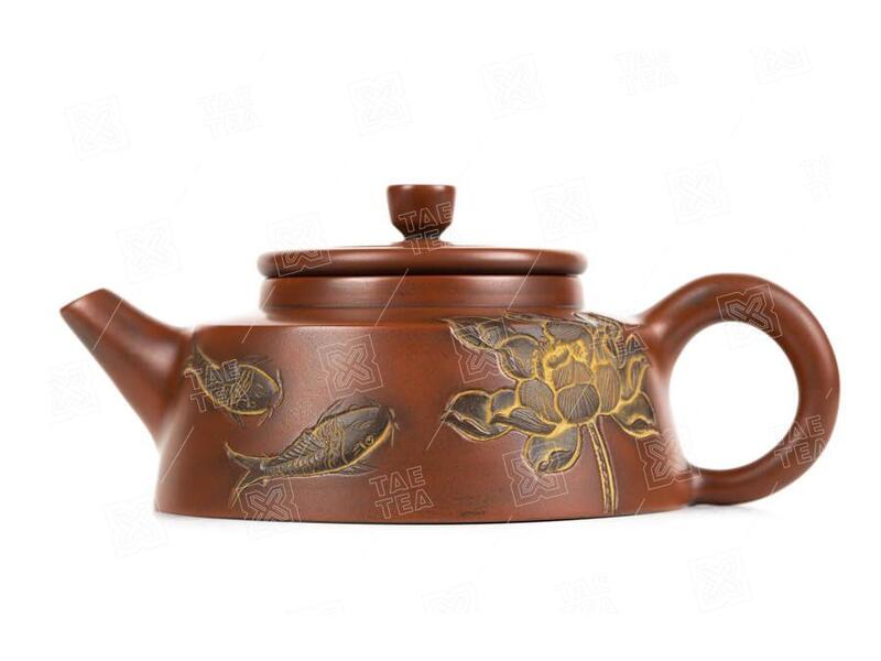 Чайник «Лотос и рыбы», керамика из Циньчжоу, 140 мл. - 1