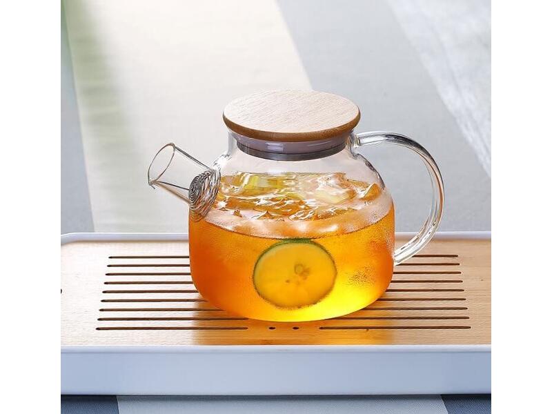 Заварочный чайник из жаропрочного стекла с бамбуковой крышкой 1000 мл - 1
