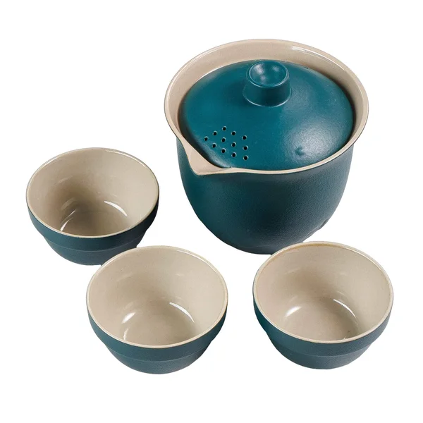 Дорожный набор посуды, гайвань, три пиалы керамика, темно-зеленый - 5