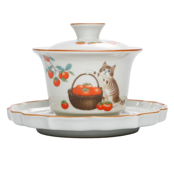 Гайвань 110 мл "Кіт і хурма", кераміка жуяо, шовкографія - 1