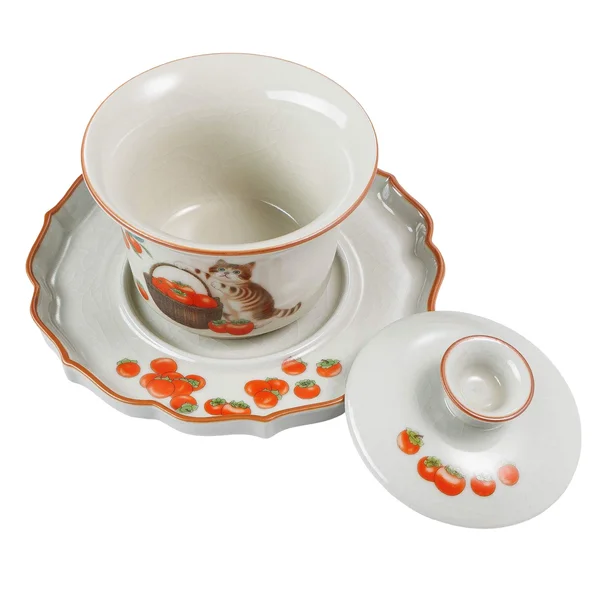 Гайвань 110 мл "Кіт і хурма", кераміка жуяо, шовкографія - 4