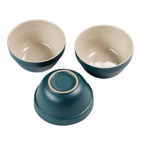 Дорожный набор посуды, гайвань, три пиалы керамика, темно-зеленый - 14