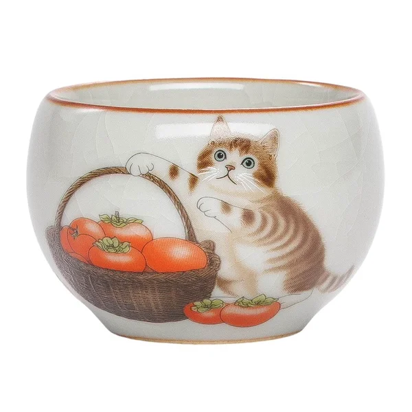 Піала 60 мл "Кіт і хурма", кераміка жуяо, шовкографія Округла форма