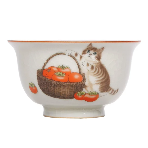 Пиала 100 мл "Кот и хурма", керамика жуяо, шелкография - 3