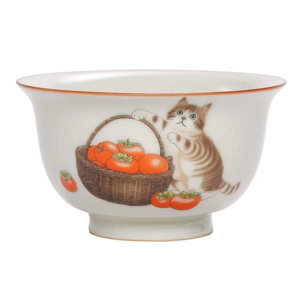 Пиала 100 мл "Кот и хурма", керамика жуяо, шелкография - 1