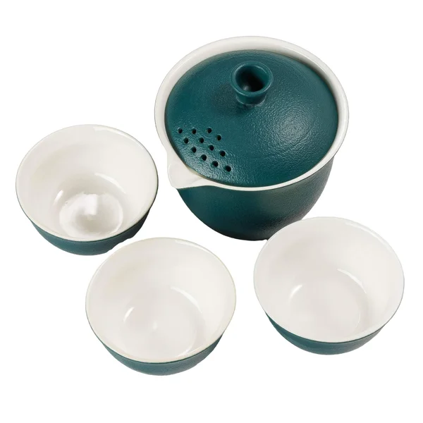 Дорожный набор посуды, гайвань, три пиалы керамика, темно-зеленый - 4