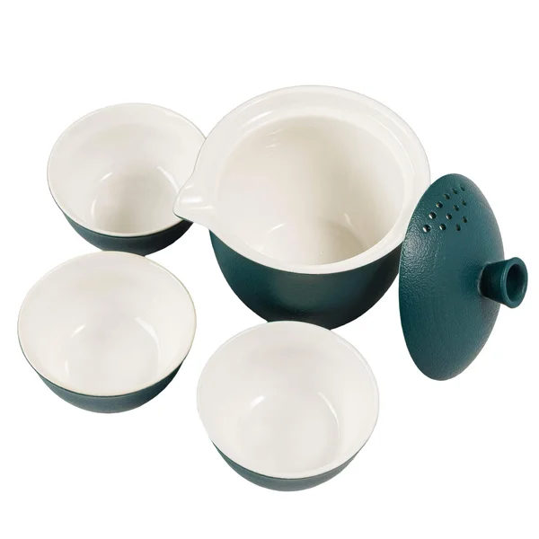 Дорожный набор посуды, гайвань, три пиалы керамика, темно-зеленый - 6