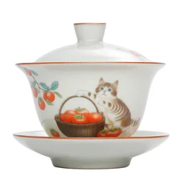 Гайвань 170 мл "Кот и хурма", керамика жуяо, шелкография