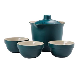 Дорожній набір посуду, гайвань, три піали кераміка, темно-зелений