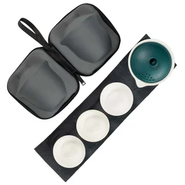 Дорожній набір посуду, гайвань, три піали кераміка, темно-зелений